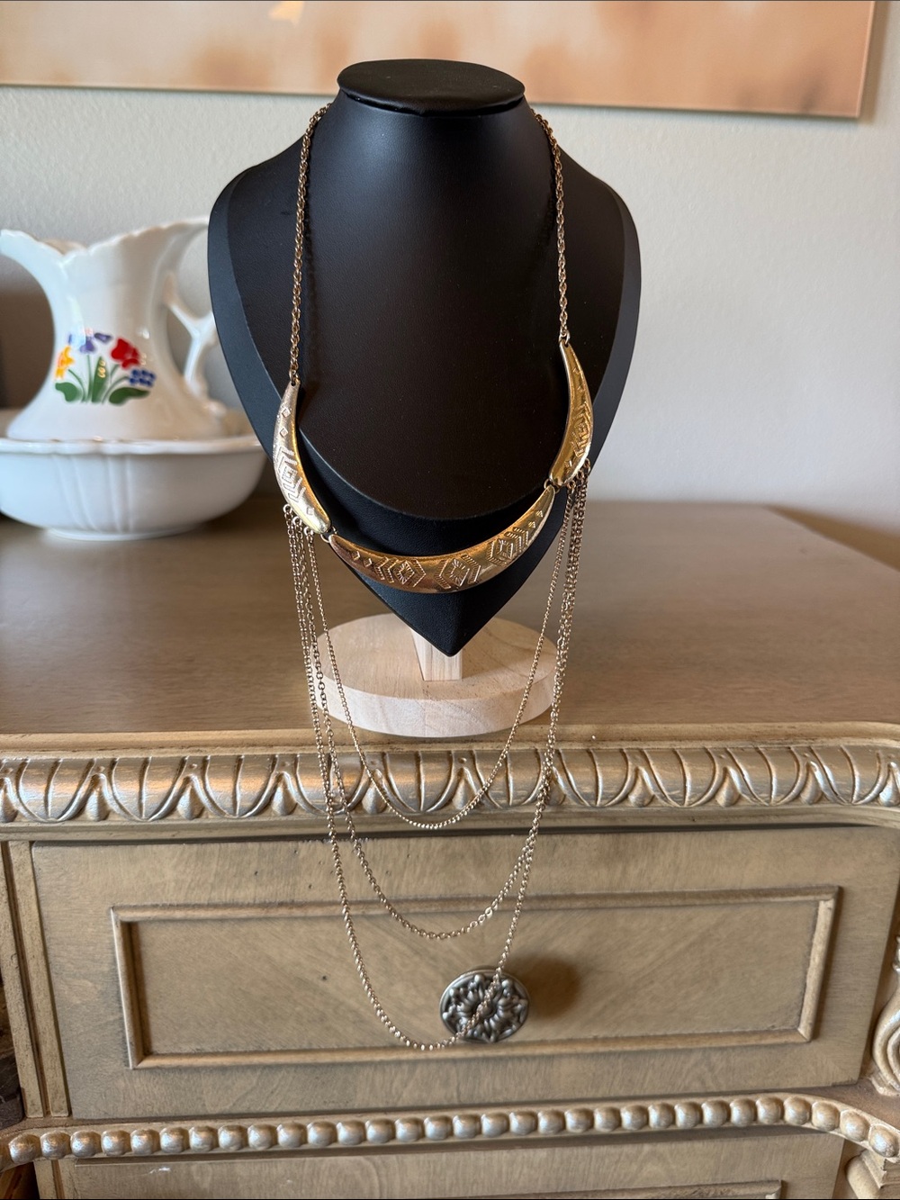 Gold-Tone Layered Crescent & Pendant Necklace